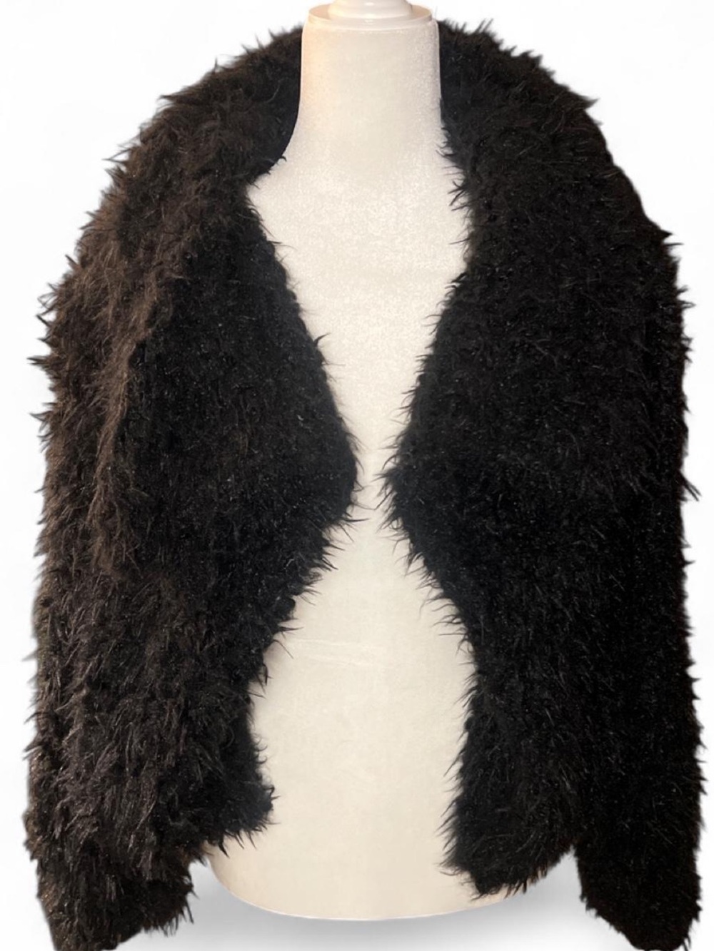 Altar’d State Black Fuzzy Open-Front Faux Fur Jacket size small